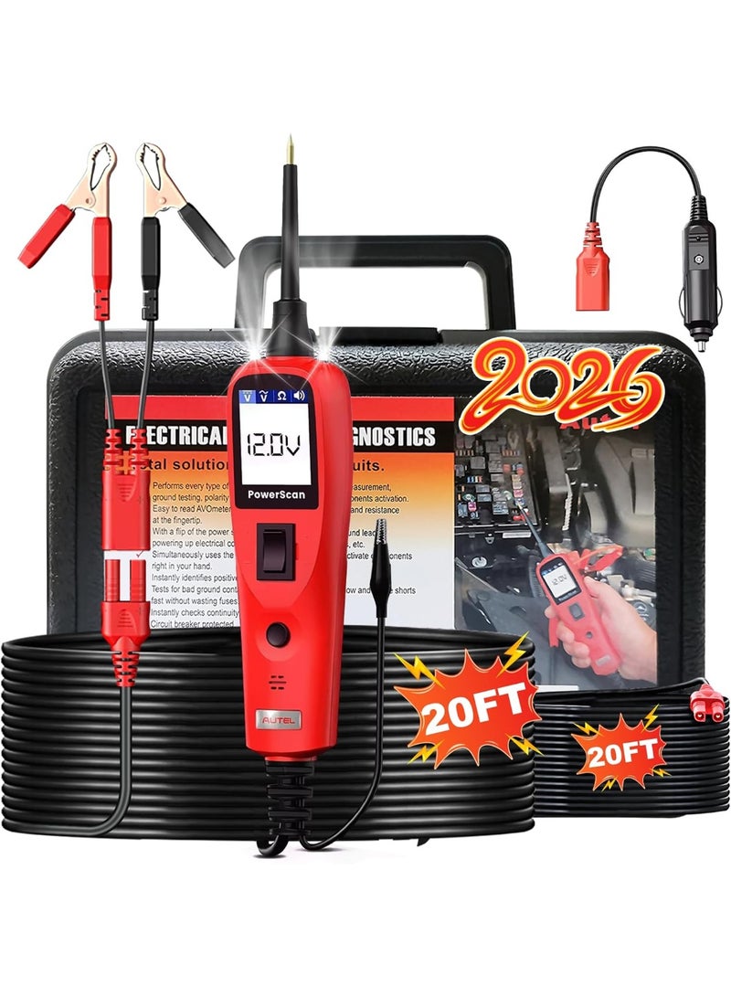 Autel PowerScan PS100 Automotive Circuit Tester - Car Circuit System Diagnostic Tool Probe Kit, Circuit Tester with 20ft Cable, Built-in Circuit Breaker, Easy to Read AC/DC Current Resistance - Image 1