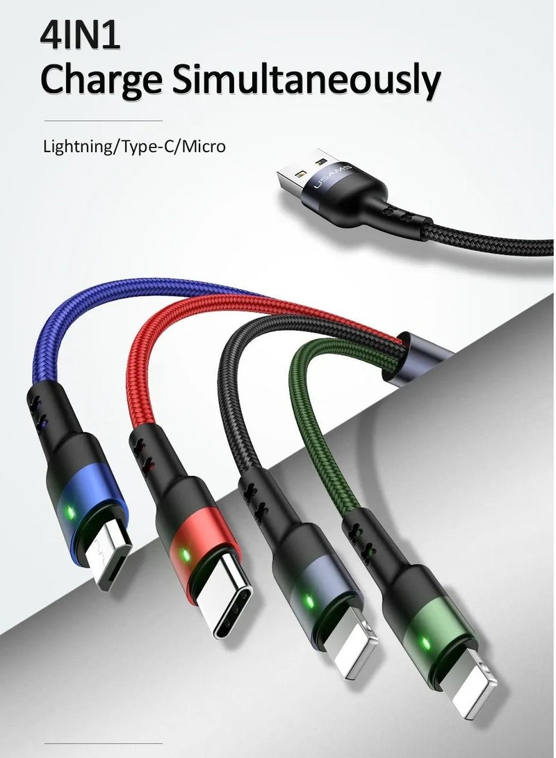 Usams 4-in-1 USB Multi Charging Cable Nylon Braided 1.2-meter USB Connector for iPhone /Type C/Micro - Image 2