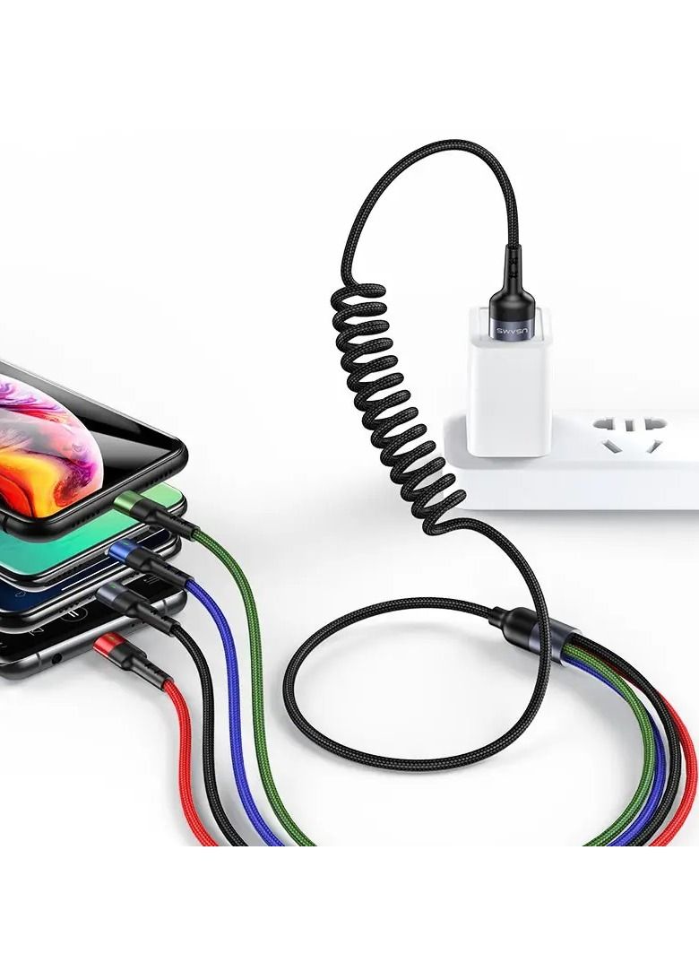 Usams 4-in-1 USB Multi Charging Cable Nylon Braided 1.2-meter USB Connector for iPhone /Type C/Micro - Image 4