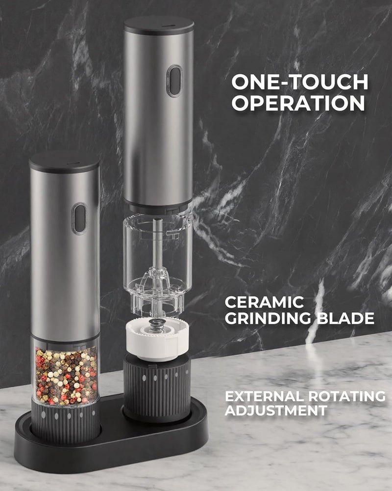 gofuch Electric Salt and Pepper Grinder Set, USB Rechargeable Salt and Pepper Shaker with LED Light, Stainless Steel Adjustable Automatic Pepper Mill for Kitchen, Dining - Image 5