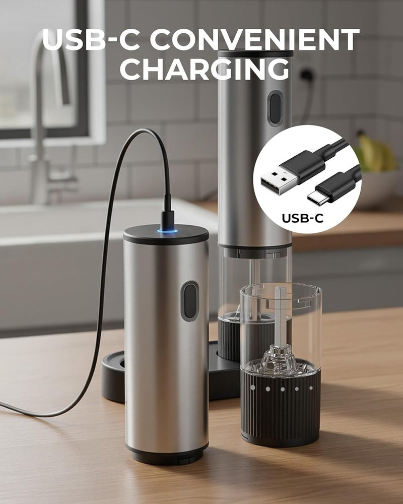 gofuch Electric Salt and Pepper Grinder Set, USB Rechargeable Salt and Pepper Shaker with LED Light, Stainless Steel Adjustable Automatic Pepper Mill for Kitchen, Dining - Image 2