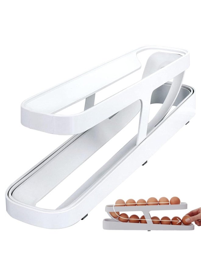 FDTY حامل بيض متحرك، حاوية بيض بتصميم متحرك تلقائيًا - منظم مطبخ موفر للمساحة، صينية بيض ذات طبقتين للثلاجة أو خزانة المطبخ - Image 1