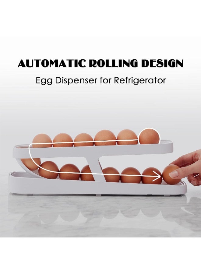 FDTY حامل بيض متحرك، حاوية بيض بتصميم متحرك تلقائيًا - منظم مطبخ موفر للمساحة، صينية بيض ذات طبقتين للثلاجة أو خزانة المطبخ - Image 5