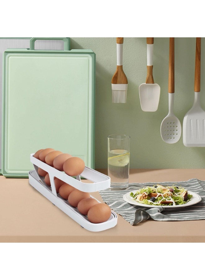 FDTY حامل بيض متحرك، حاوية بيض بتصميم متحرك تلقائيًا - منظم مطبخ موفر للمساحة، صينية بيض ذات طبقتين للثلاجة أو خزانة المطبخ - Image 3
