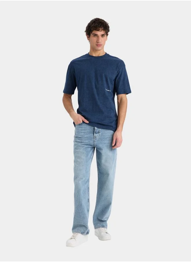ديفاكتو DeFacto Men Blue Boxy Fit Crew Neck Printed TShirt