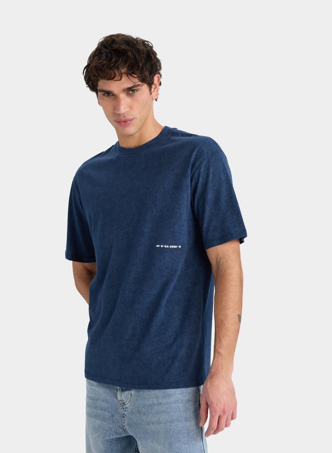 DeFacto DeFacto Men Blue Boxy Fit Crew Neck Printed TShirt - Image 5