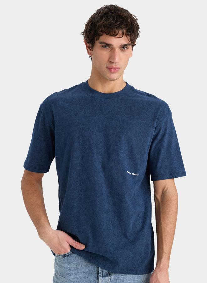 DeFacto DeFacto Men Blue Boxy Fit Crew Neck Printed TShirt - Image 1