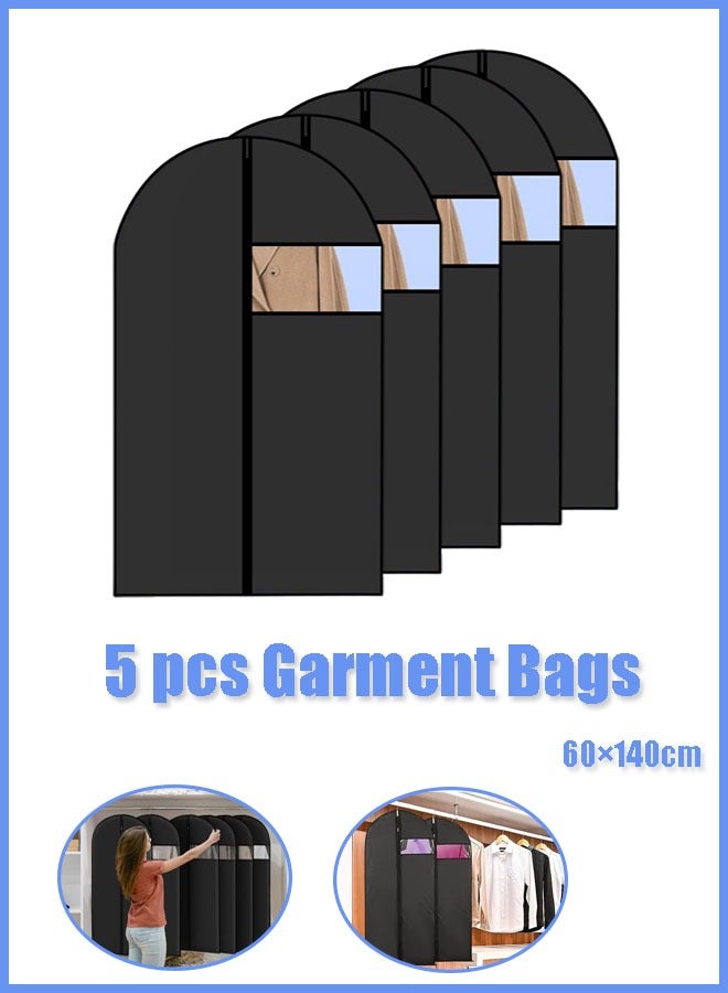 5 PCS Garment Bags, Suit Bags Clothes Covers With Transparent Window, Env-friendly Breathable Suit Bag Clothes Cover for Storage Suits Shirts T-shirts and Jackets, Dust-Proof, Moisture-Proof, and Mo  - Image 1