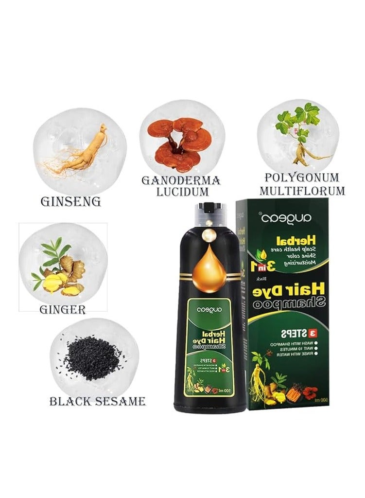 Augeas Black Hair Dye Shampoo for Gray Hair Augeo Instant Hair Color Shampoo 3 in 1 for Women and Men, Herbal Ingredients 100% Grey Hair Coverage 500ML - Image 2