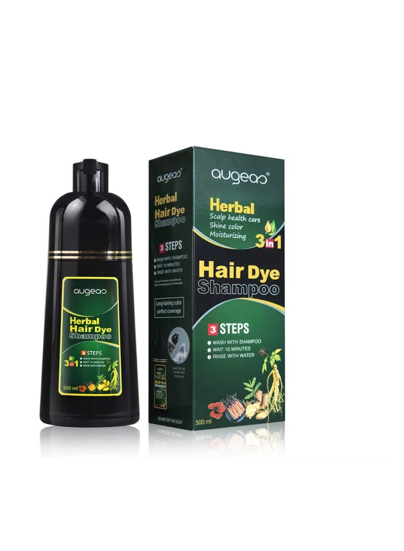 Augeas Black Hair Dye Shampoo for Gray Hair Augeo Instant Hair Color Shampoo 3 in 1 for Women and Men, Herbal Ingredients 100% Grey Hair Coverage 500ML - Image 3