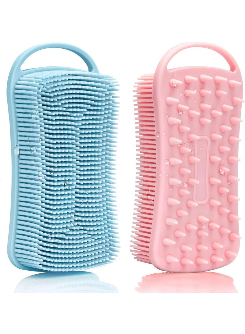 2 Pack Silicone Body Scrubber and Scalp Massager Brush, Exfoliating Shower Brush for Body and Hair, Soft Silicone Loofah Bath & Shampoo Brush for Men Women Kids, Quick Dry & Easy to Clean - Image 1