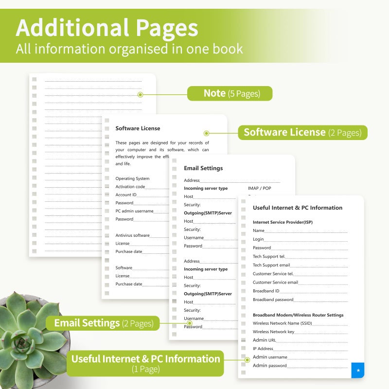 Blugool Password Book with Alphabetical Tabs, Password Keeper Book for Seniors, Individual & Colorful Tabs, Spiral Hardcover Password Notebook for Website Logins, 5.7" x 7.7", Grass Green - Image 5
