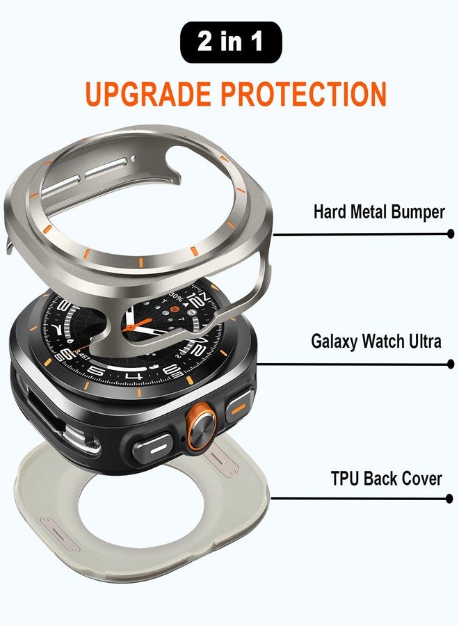 Suphart Metal Cases Compatible with Samsung Galaxy Watch Ultra 47mm Case, Stainless Steel Protective Cover Rugged Bumper with Back Frame for Galaxy Watch Ultra, Titanium/Orange - Image 2