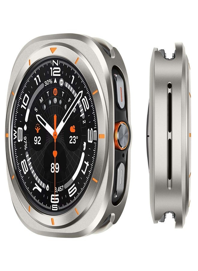 Suphart Metal Cases Compatible with Samsung Galaxy Watch Ultra 47mm Case, Stainless Steel Protective Cover Rugged Bumper with Back Frame for Galaxy Watch Ultra, Titanium/Orange - Image 1