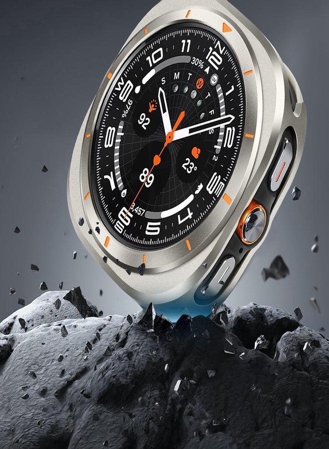 Suphart Metal Cases Compatible with Samsung Galaxy Watch Ultra 47mm Case, Stainless Steel Protective Cover Rugged Bumper with Back Frame for Galaxy Watch Ultra, Titanium/Orange - Image 4