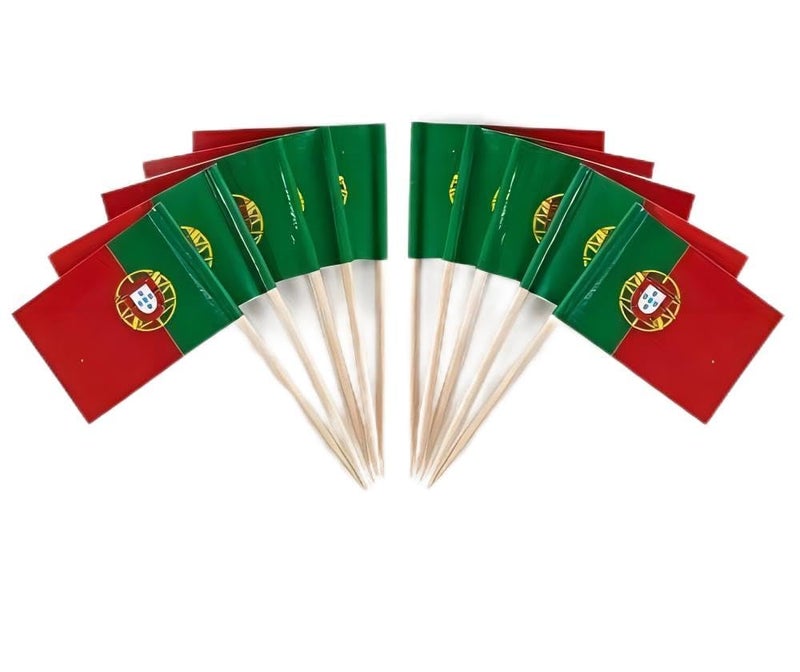 JAVD 100 Pcs Portugal Flag Cake Topper 138in x 1in Wood Toothpick Party Decoration Wedding Birthday - Image 3