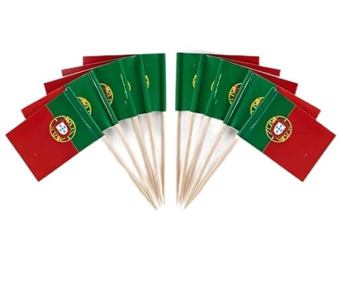 JAVD 100 Pcs Portugal Flag Cake Topper 138in x 1in Wood Toothpick Party Decoration Wedding Birthday - Image 2