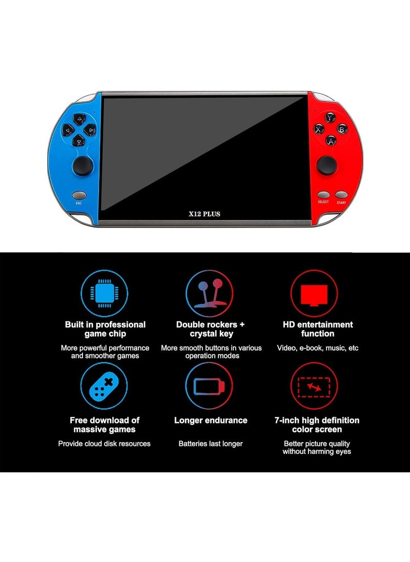 SMARTX - Portable Game Console X12 Plus 7 Inch Handheld 16GB Retro Gaming Device with Dual Joysticks, Supports AV Output, TF Card, Music, E-book, Video Playback, 3000 Built-in Classic Games - Image 1