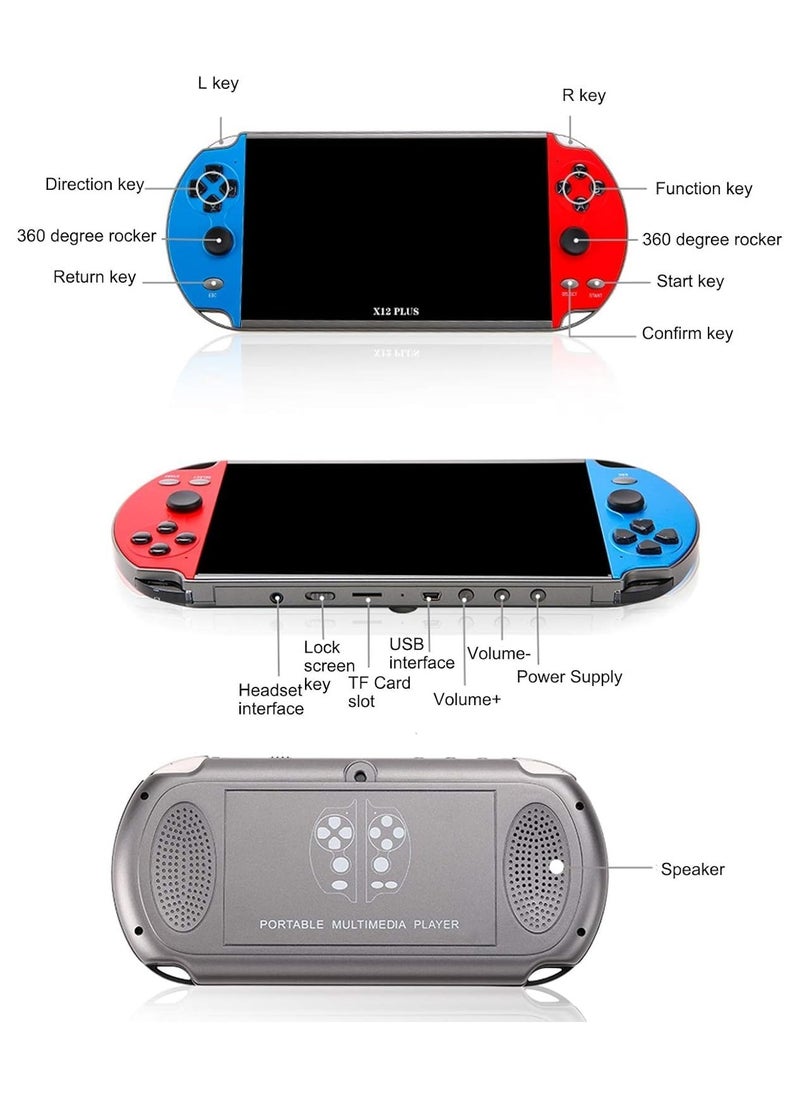 SMARTX - Portable Game Console X12 Plus 7 Inch Handheld 16GB Retro Gaming Device with Dual Joysticks, Supports AV Output, TF Card, Music, E-book, Video Playback, 3000 Built-in Classic Games - Image 1