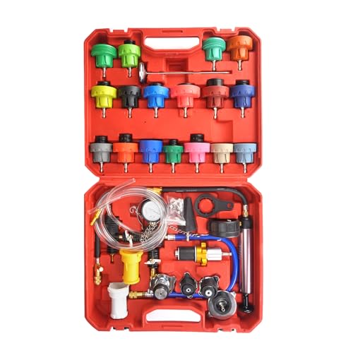 HZAUTOS 34pcs Coolant Vacuum Refill Kit with 25 Radiator Adapters Coolant Pressure Tester Kit Radiator Cooling System Pressure and Vacuum Purge Refill Tool - Image 1