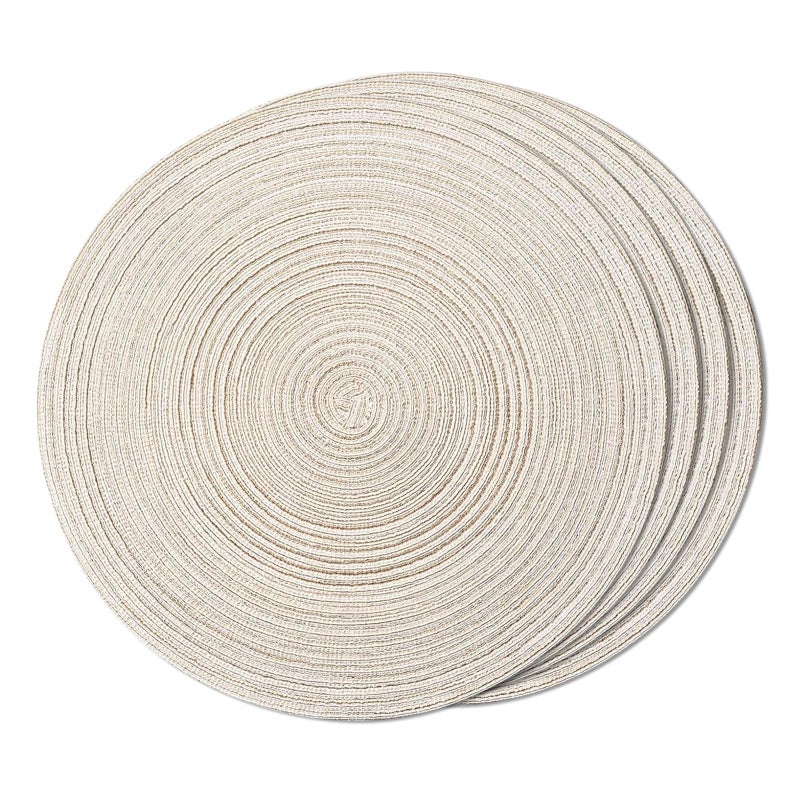 FunWheat Round Braided Placemats Set of 4 Place mats for Dining Tables Woven Heat Resistant Table Mats 15 inch (E Beige, 4pcs) - Image 1