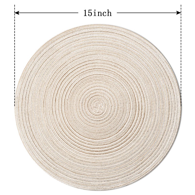 FunWheat Round Braided Placemats Set of 4 Place mats for Dining Tables Woven Heat Resistant Table Mats 15 inch (E Beige, 4pcs) - Image 2