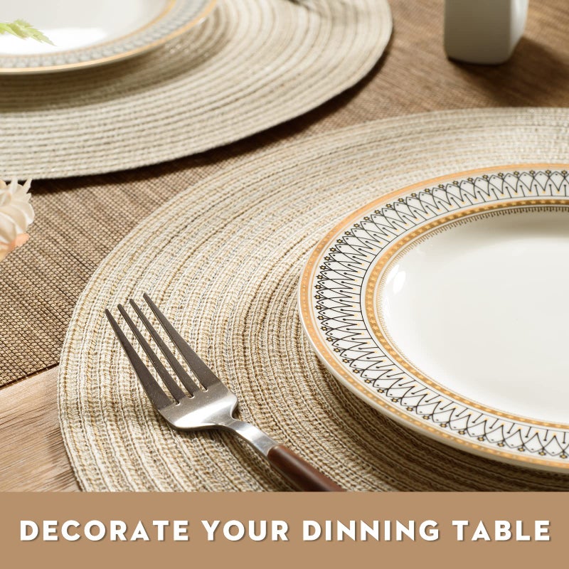 FunWheat Round Braided Placemats Set of 4 Place mats for Dining Tables Woven Heat Resistant Table Mats 15 inch (E Beige, 4pcs) - Image 5