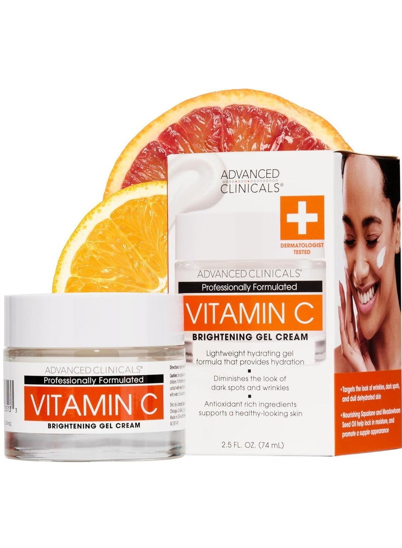Advanced Clinicals Brightening Vitamin C Face Cream Gel With Niacinamide Hyaluronic Acid Vitamin C Moisturizer Lotion For Face Visibly Diminishes Look Of Dark Spots Uneven Skin Tone 25 Fl Oz - Image 1