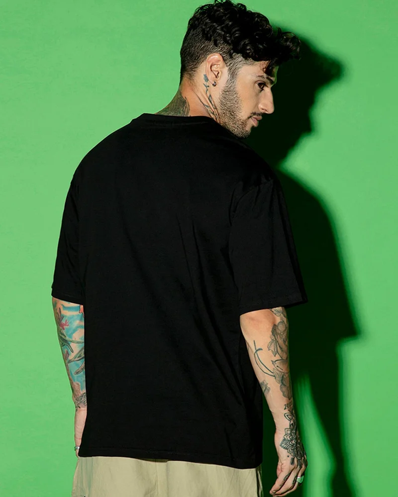 bewakoof  Men's Jet Black Nirvan Graphic Printed Oversized T-shirt for Men | Best Price UAE