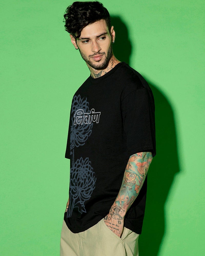 bewakoof Men's Jet Black Nirvan Graphic Printed Oversized T-shirt - Image 2