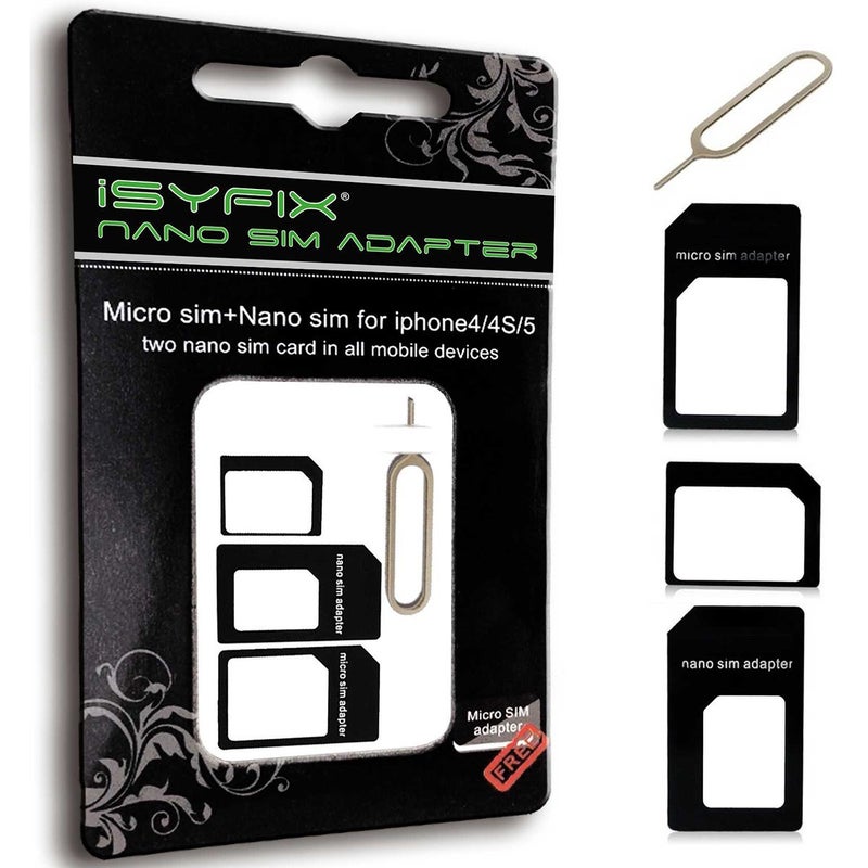 iSYFIX iSYFIX Sim Card Adapter Nano Micro - Standard 4 in 1 Converter Kit with Steel Tray Eject Pin  - Image 1