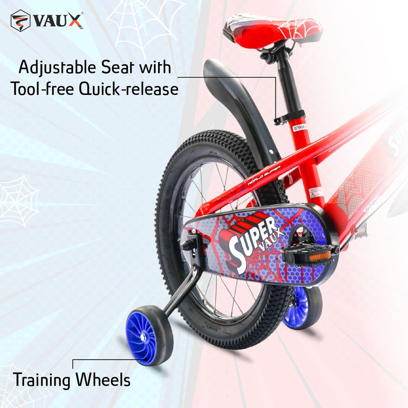 Vaux Super 16-Inch Kids Bike | 16-Inch Wheel Size | Adjustabe Seat | With Training Wheel And Basket |Blue/Red Color - Image 4
