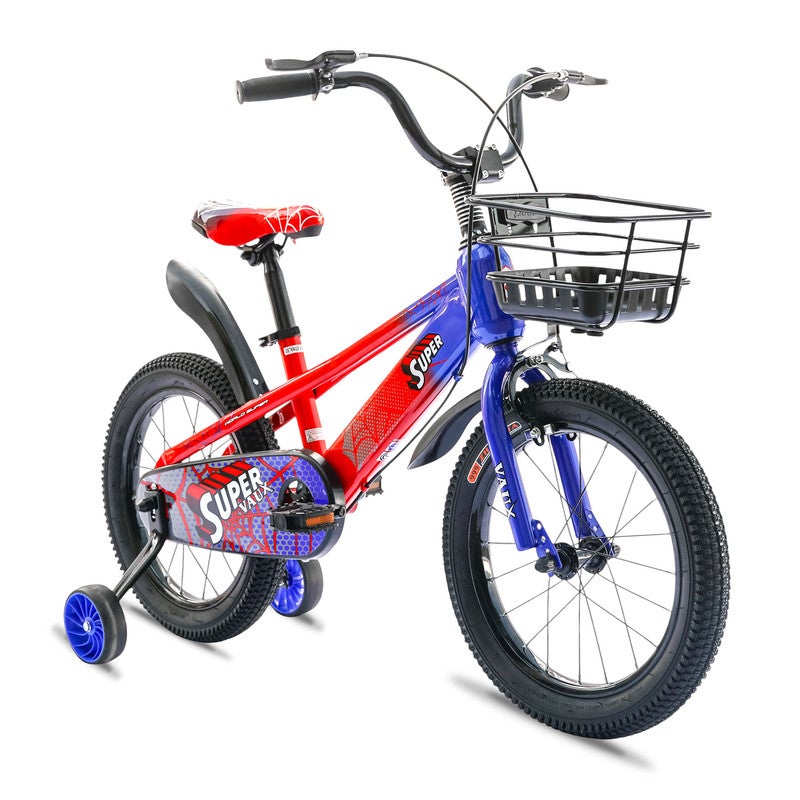 Vaux Super 16-Inch Kids Bike | 16-Inch Wheel Size | Adjustabe Seat | With Training Wheel And Basket |Blue/Red Color - Image 2