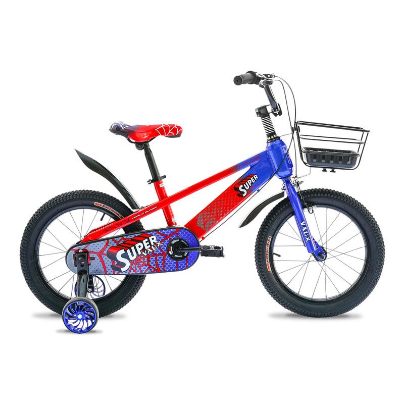 Vaux Super 16-Inch Kids Bike | 16-Inch Wheel Size | Adjustabe Seat | With Training Wheel And Basket |Blue/Red Color - Image 1
