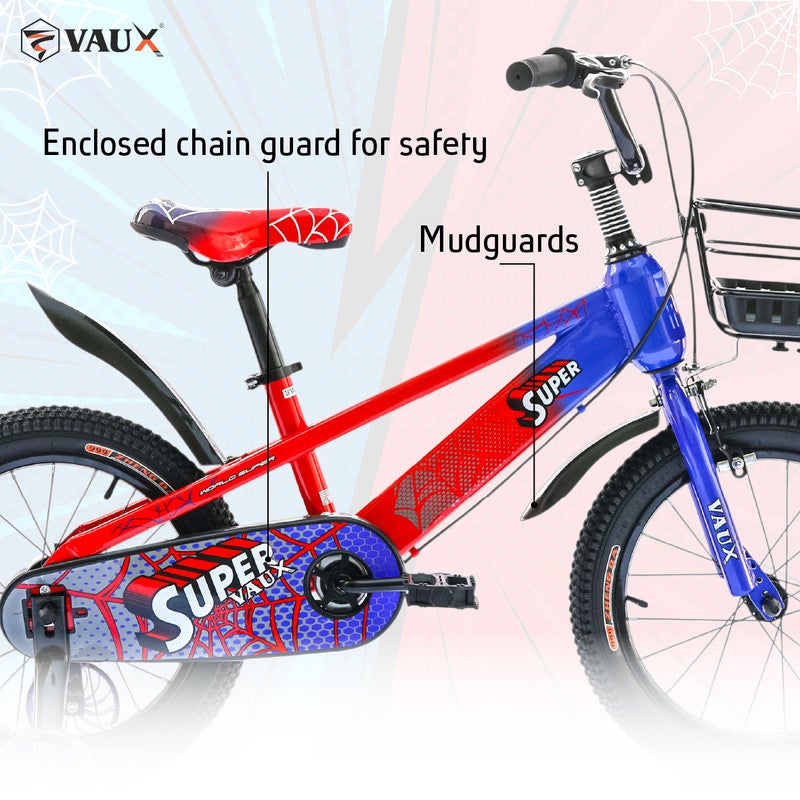 Vaux Super 16-Inch Kids Bike | 16-Inch Wheel Size | Adjustabe Seat | With Training Wheel And Basket |Blue/Red Color - Image 3