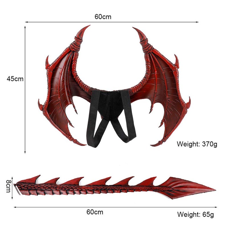 Himine Dragon Wings Props Cosplay Wing With Tail (Red) - Image 2