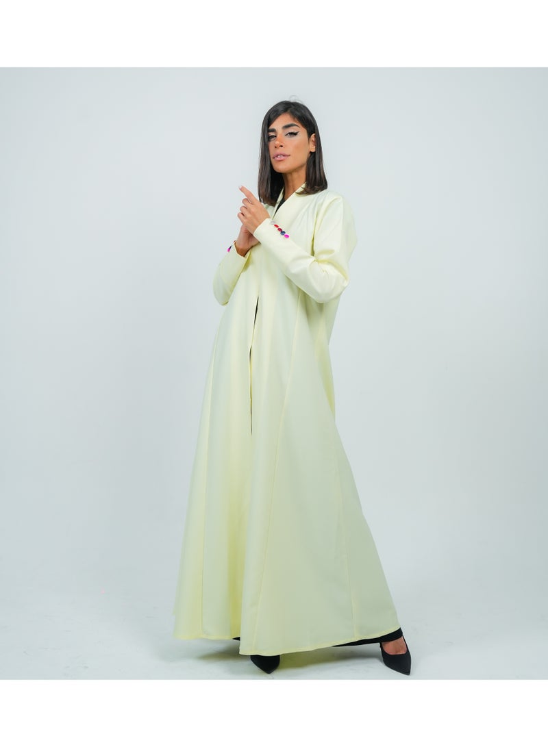 Rosette Abaya Light Yellow Abaya featuring Button Coloring Style  - Image 2