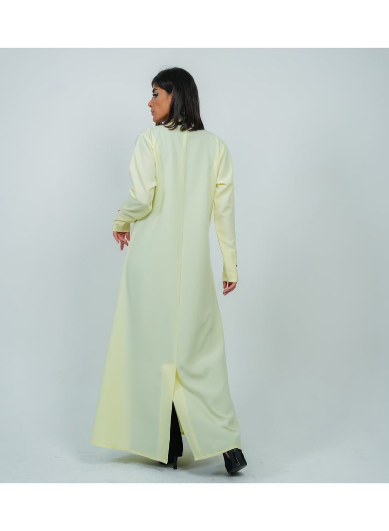 Rosette Abaya Light Yellow Abaya featuring Button Coloring Style  - Image 4