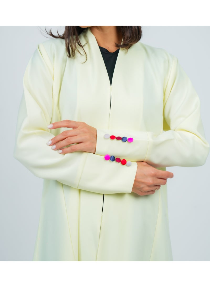 Rosette Abaya Light Yellow Abaya featuring Button Coloring Style  - Image 3