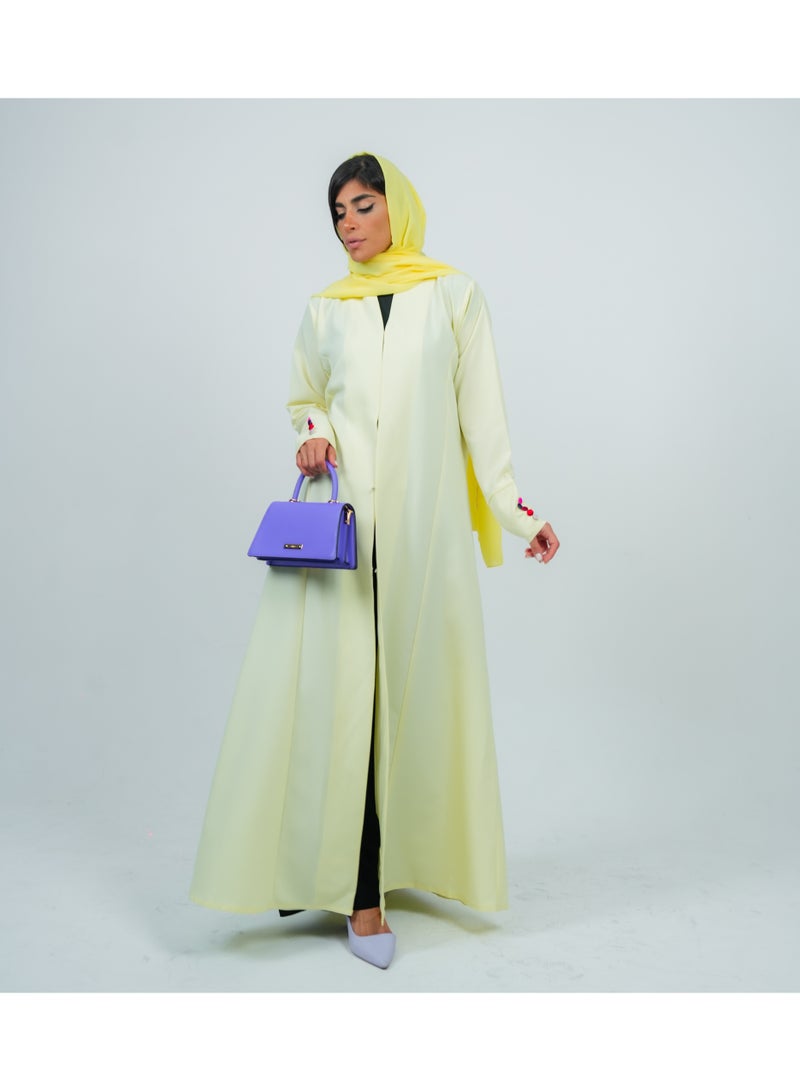 Rosette Abaya Light Yellow Abaya featuring Button Coloring Style  - Image 5