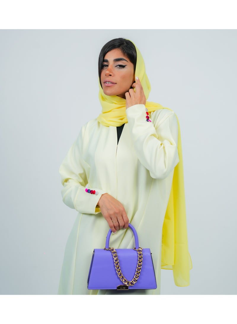 Rosette Abaya Light Yellow Abaya featuring Button Coloring Style  - Image 1