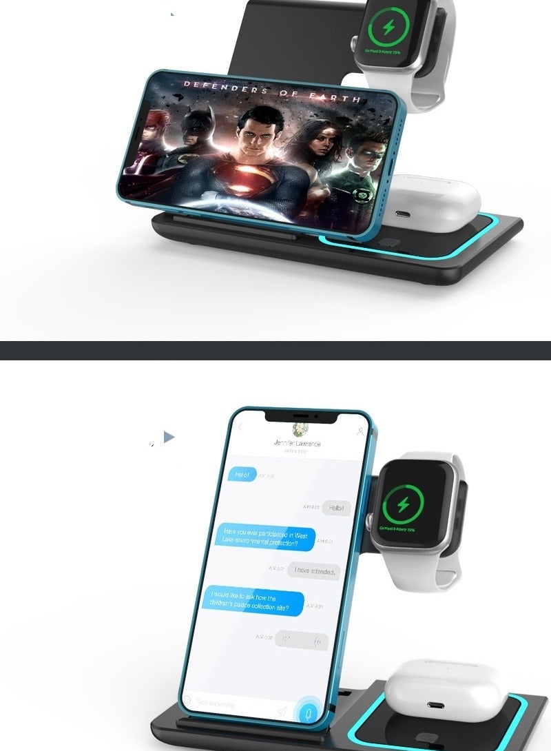 Three In One Wireless Charger , Desktop Folding Mobile Phone Charger Arch , With Night Lights  - Image 2