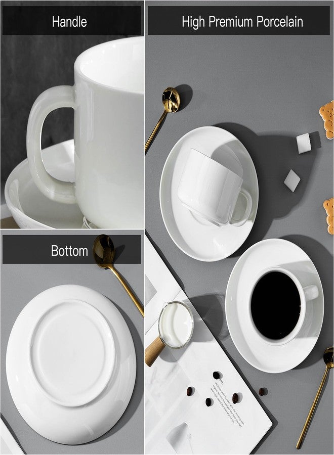 CHILDIKE 8oz Cappuccino Cups Set of 4, Tea Cups with Saucers and Spoons, White Ceramic Tea Cups Set Coffee Mugs for Tea Cappuccino Espresso Latte Mocha Au Lait Macchiato Cafe - Image 4