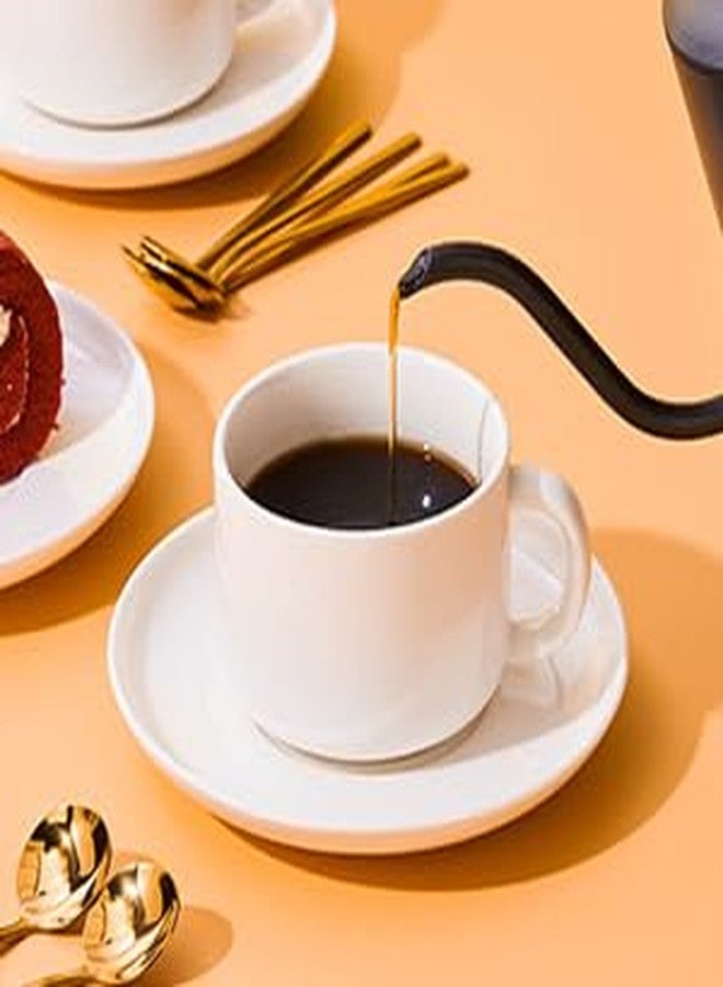 CHILDIKE 8oz Cappuccino Cups Set of 4, Tea Cups with Saucers and Spoons, White Ceramic Tea Cups Set Coffee Mugs for Tea Cappuccino Espresso Latte Mocha Au Lait Macchiato Cafe - Image 5