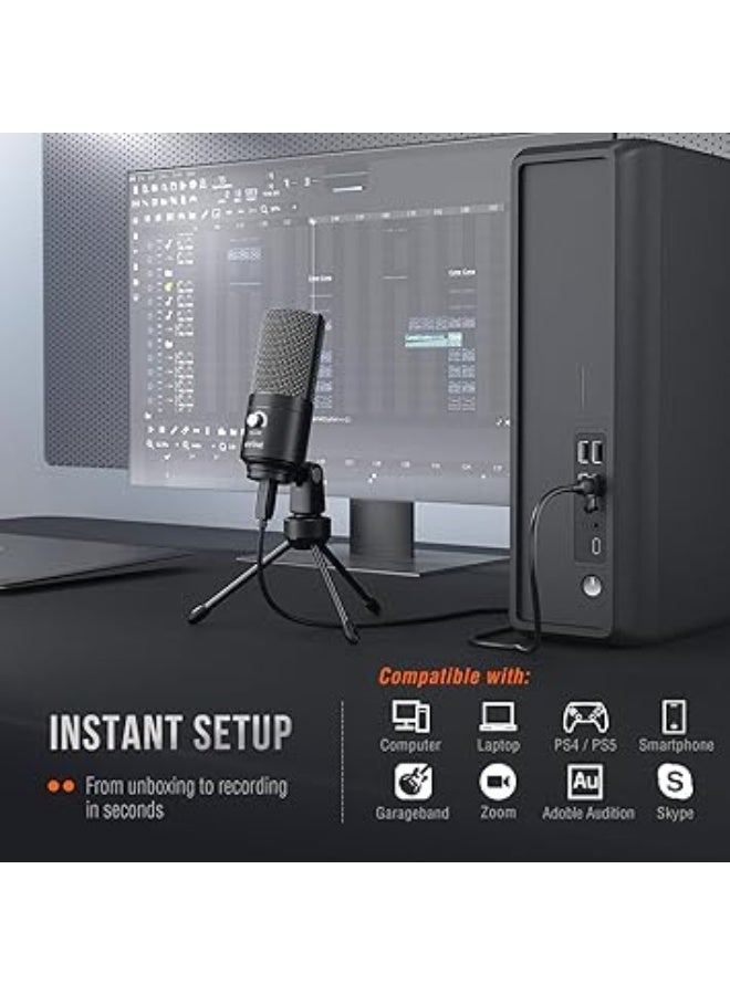 فيفين ميكروفون تسجيل احترافي USB بمكثف معدني من فايفاين K669B، متوافق مع اللابتوب والكمبيوتر وماك وويندوز، مثالي لتسجيل الأغاني والبث المباشر وصناعة المحتوى وفيديوهات اليوتيوب، لون أسود – مايك استوديو احترافي – ميكروفون بودكاست - Image 2
