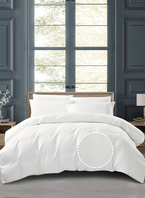 Striped Duvet Cover Set King Size 260x240 cm - 6-Pcs Bed Set, Microfiber Fabric - 1 Duvet Cover, 1 Fitted Sheet, 2 Pillow Sham, 2 Pillowcase (Filler Not Included)
