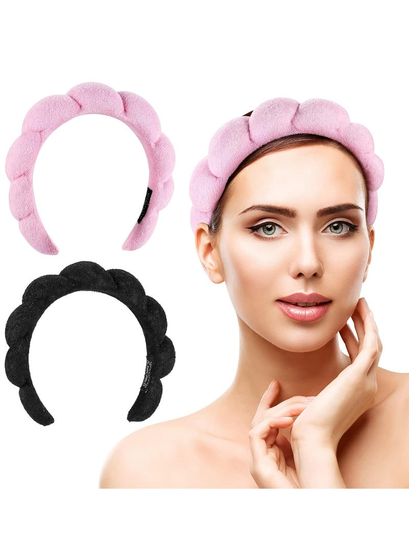 Spa Headbands for Washing Face or Facial, Set of 2 Skincare Headbands, Terry Cloth Headband Combo Pack - Puffy Makeup Headbands for Face Washing, Mask, Skin Treatment - Image 1