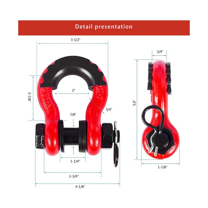طقم مكون من قطعتين من حلقات D، مقاس 3/4 بوصة، قوة تحمل 41,887 رطل، مع مسمار لولبي مقاس 7/8 بوصة وغسالات عازلة، مناسب لسحب المركبات على الطرق الوعرة، لون أسود. - Image 2