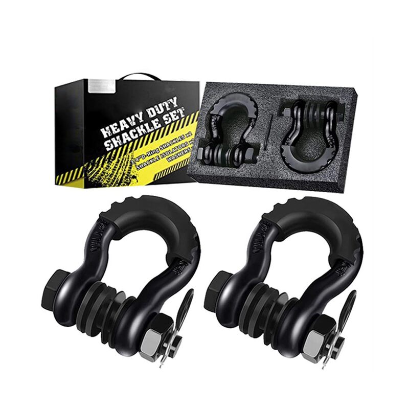 طقم مكون من قطعتين من حلقات D، مقاس 3/4 بوصة، قوة تحمل 41,887 رطل، مع مسمار لولبي مقاس 7/8 بوصة وغسالات عازلة، مناسب لسحب المركبات على الطرق الوعرة، لون أسود. - Image 1