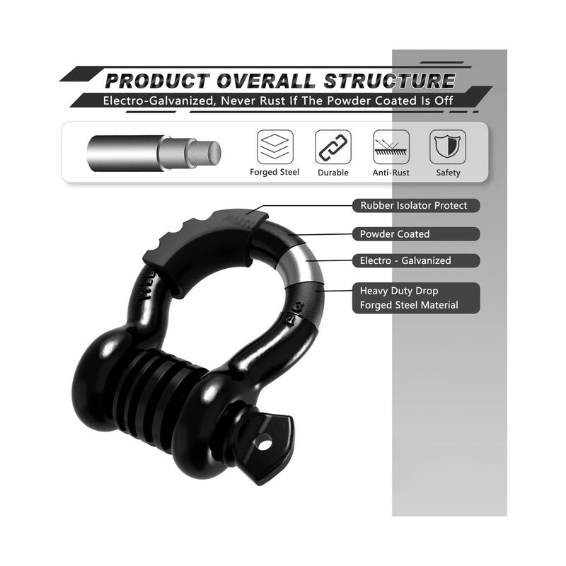 طقم مكون من قطعتين من حلقات D، مقاس 3/4 بوصة، قوة تحمل 41,887 رطل، مع مسمار لولبي مقاس 7/8 بوصة وغسالات عازلة، مناسب لسحب المركبات على الطرق الوعرة، لون أسود. - Image 5